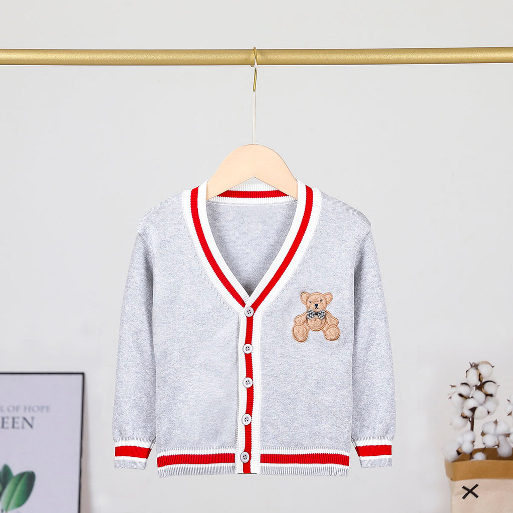 Wholesale Toddler Boys V-neck Bear Sweater Cardigan in Bulk - PrettyKid