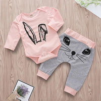 Cute Rabbit Pattern Long-sleeve Bodysuit and Pants Set Wholesale children's clothing - PrettyKid