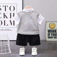 Toddler Boy Striped Print Tie Decor Shirt & Shorts - PrettyKid