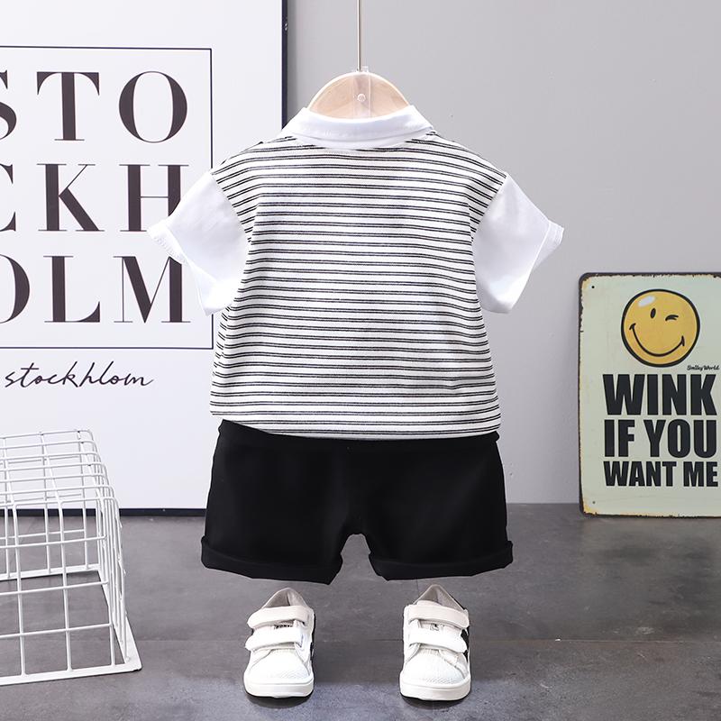 Toddler Boy Striped Print Tie Decor Shirt & Shorts - PrettyKid