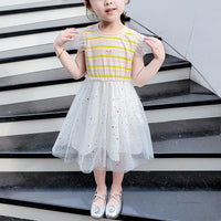 Striped Patchwork Tulle Dress for Toddler Girl - PrettyKid