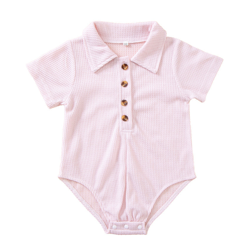 3-24M Waffle Short Sleeve Lapel Triangle Baby Girl Jumpsuit Wholesale Baby Clothing - PrettyKid