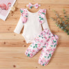 3-piece Floral Printed Ruffle Bodysuit with Headband & Pants for Baby Girl Wholesale children's clothing - PrettyKid