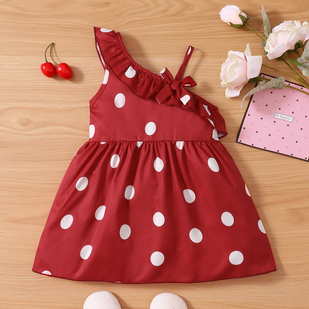 Baby Girl Polka Dot Print Single Shoulder Dress Baby Girl Dresses Boutique - PrettyKid