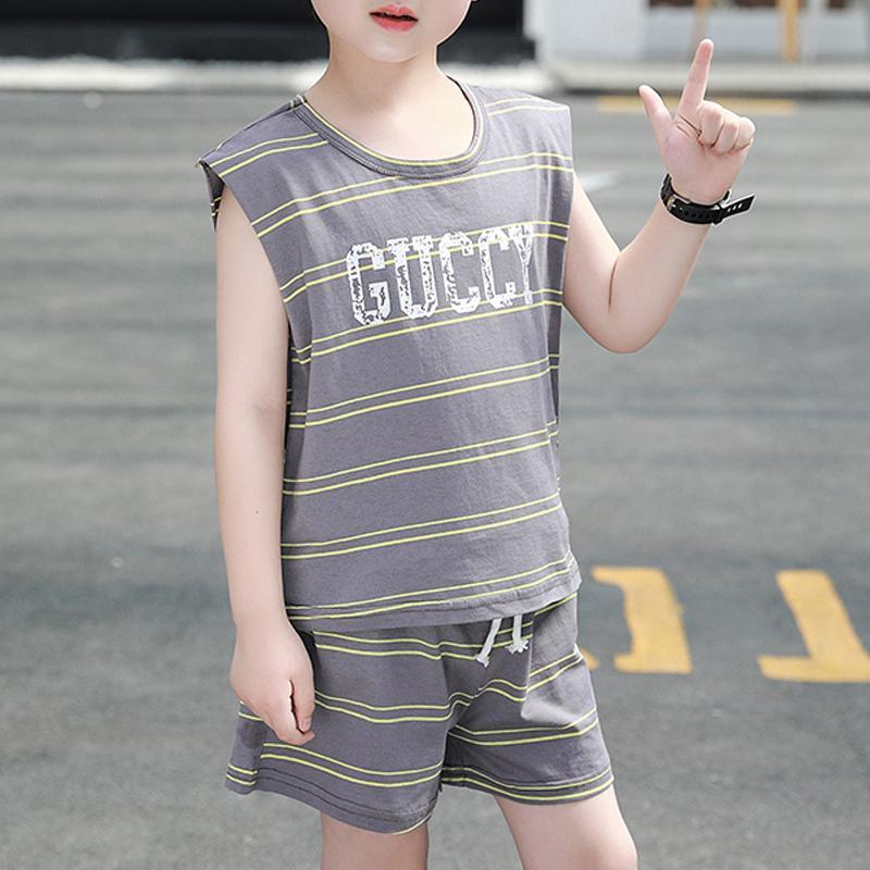 Boy Striped Letter Print Tank & Shorts - PrettyKid