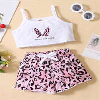 Baby Girl Letter Print Cami Top & Leopard Shorts - PrettyKid