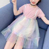 Girl Gradient Color Mesh Hem Dress - PrettyKid