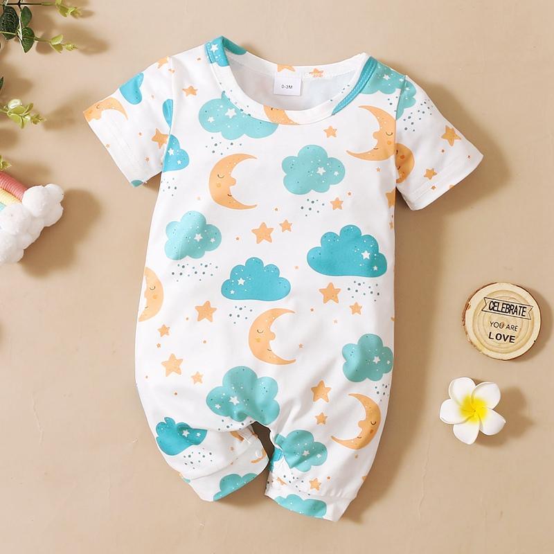 Baby Cartoon Starry Sky Print Romper - PrettyKid