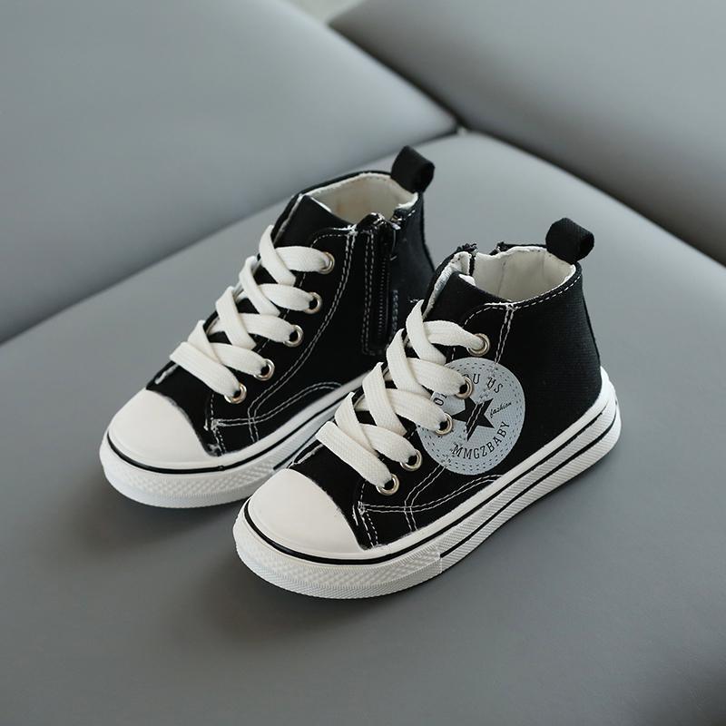 children's loungewear wholesale toddle girl Side zipper High top canvas shoes Wholesale - PrettyKid