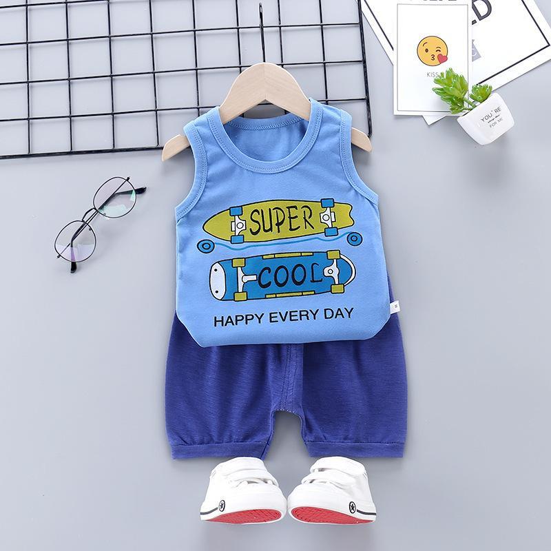 Toddler Boy Cartoon Pattern Letter Graphic Pajama Vest & Shorts - PrettyKid