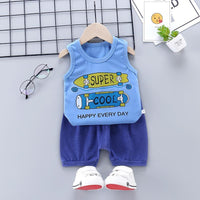 Toddler Boy Cartoon Pattern Letter Graphic Pajama Vest & Shorts - PrettyKid