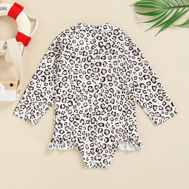 18M-6Y Long Sleeve Leopard Print One Piece Swimsuit Girls Swimsuits Wholesale Girls Clothes - PrettyKid