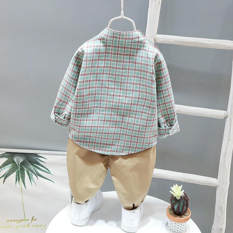 2-piece Bear Pattern Plaid Shirt & Pants for Children Boy - PrettyKid