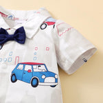 Baby Boy Bow Tie Decor Cartoon Car Print Jumpsuit - PrettyKid