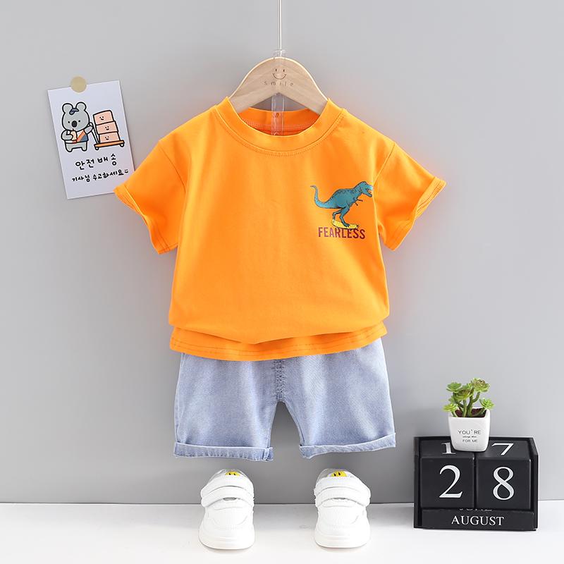 Toddler Boy Dinosaur Letter Patten Top & Denim Shorts Children's Clothing - PrettyKid