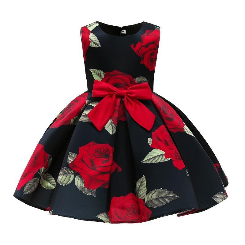 Girl Bow Decor Sleeveless Floral Formal Dress - PrettyKid