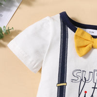 Baby Boy Bow Tie Decor Letter Pattern Jumpsuit - PrettyKid