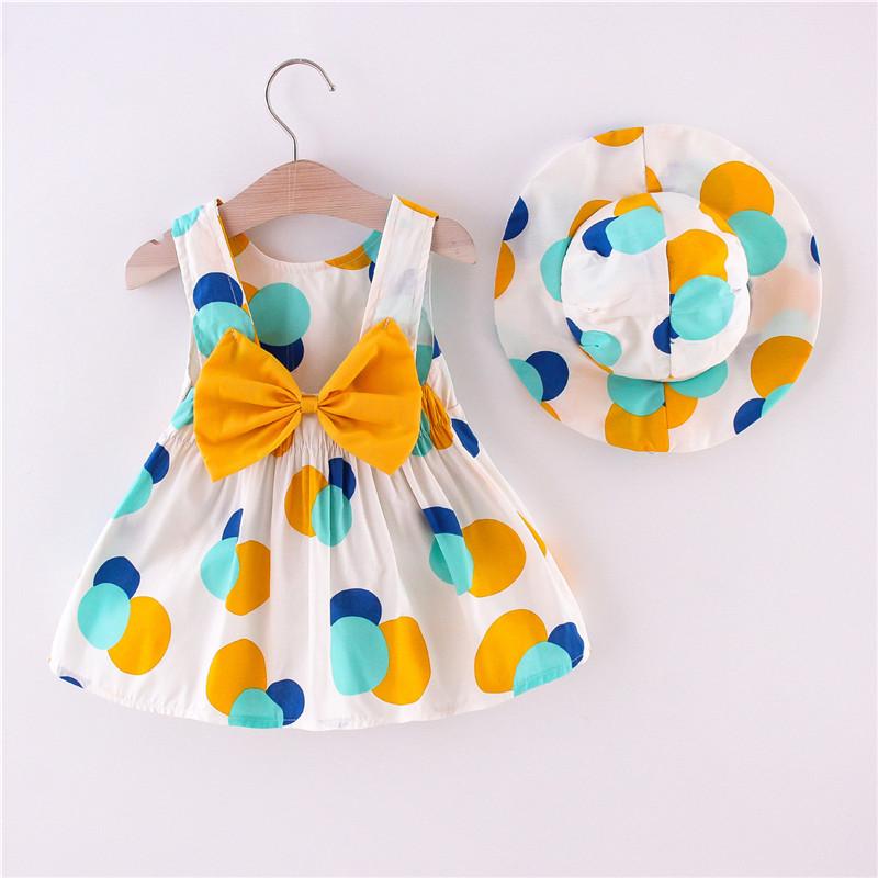 Toddler Girl Polka Dot Pattern Casual Style Cotton Vest Dress & Hat Children's Clothing - PrettyKid