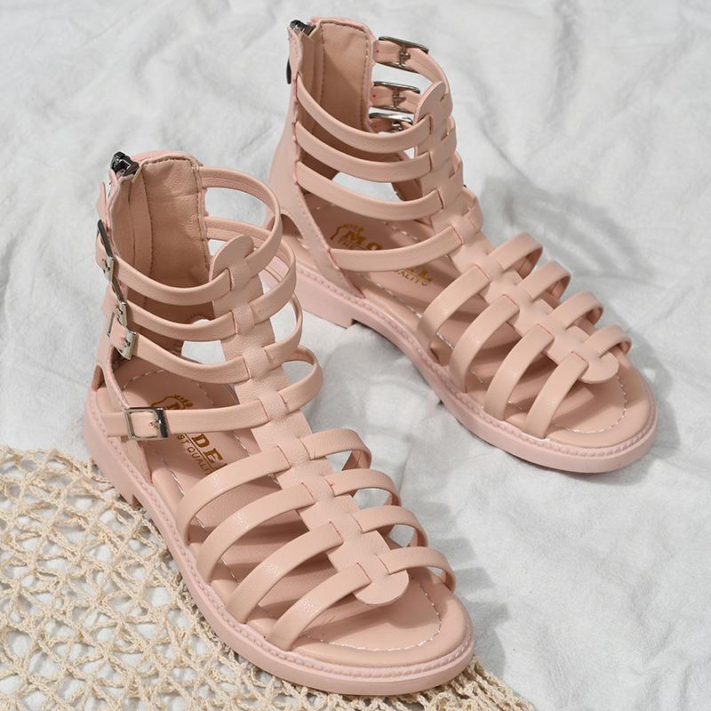 wholesale girls boutique clothing Kid Girl Solid Color Gladiator Sandals Wholesale - PrettyKid