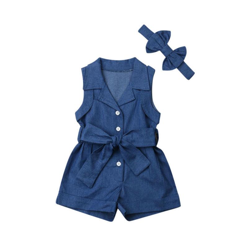2-piece Solid Sleeveless Overalls & Headband for Toddler Girl Wholesale children's clothing - PrettyKid