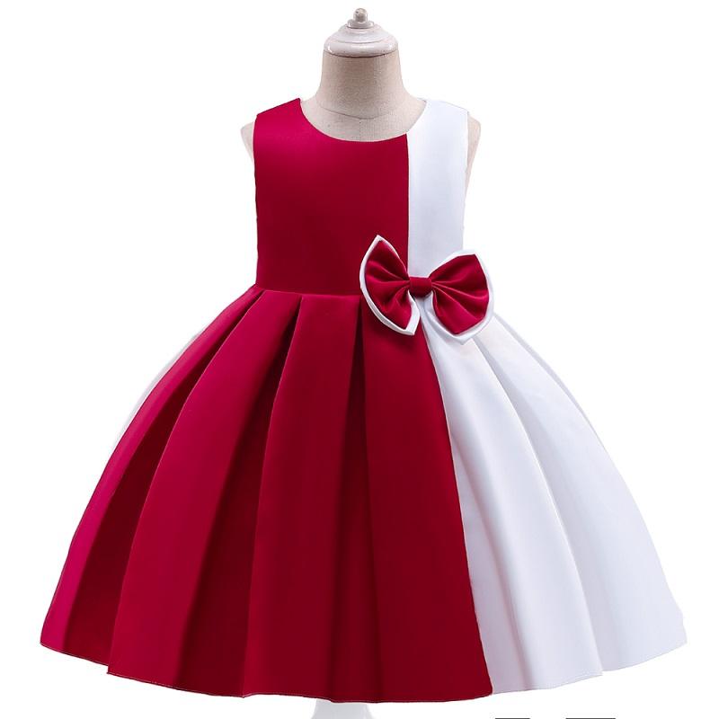 Girl Color-block Bow Decor Sleeveless Formal Dress - PrettyKid