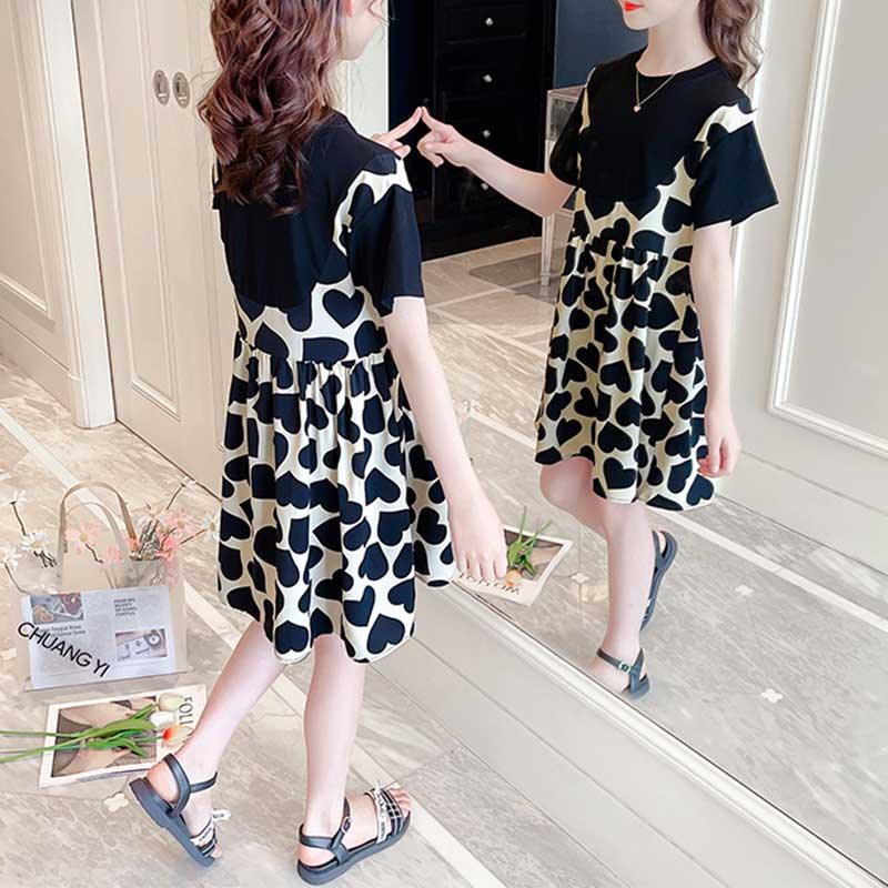 Girl Heart-shaped Print Dress - PrettyKid