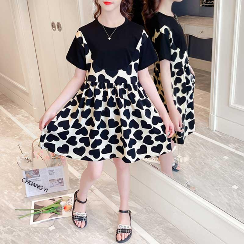 Girl Heart-shaped Print Dress - PrettyKid