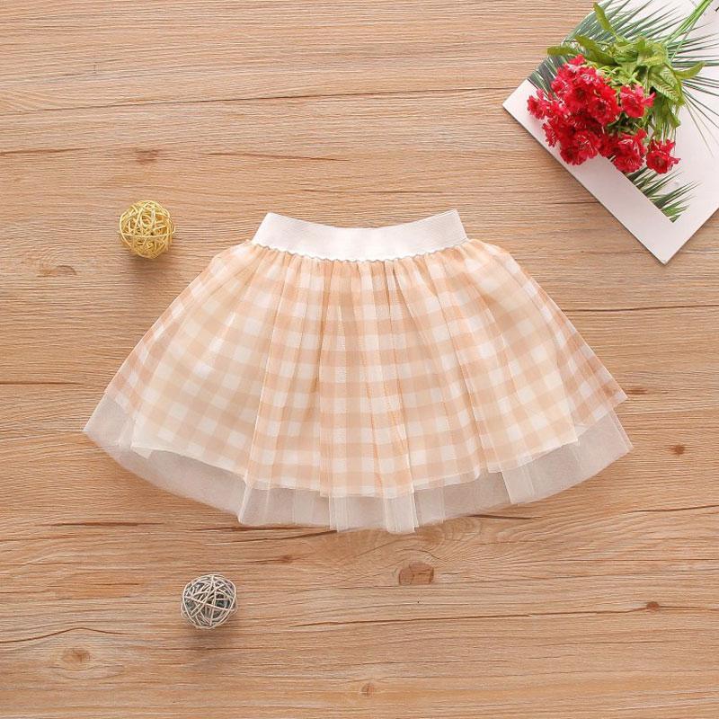 Toddler Girl Plaid Pattern Mesh Hem Summer Skirt - PrettyKid