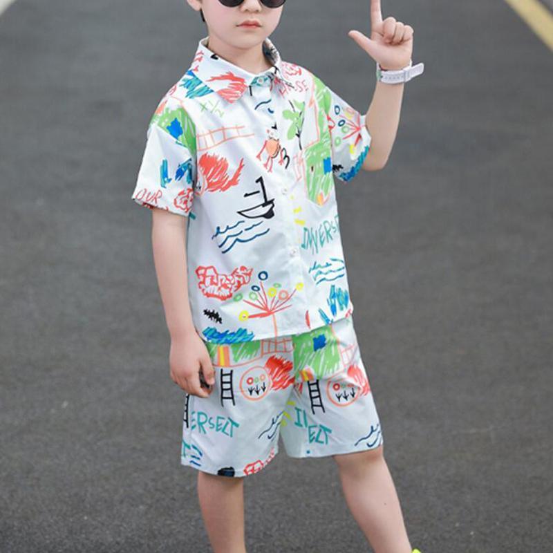 Kid Boy Cartoon Graffiti Print Cotton Suit Children's Clothing - PrettyKid