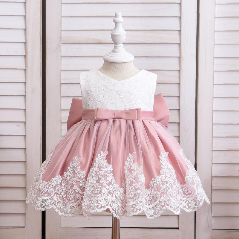 Baby Girl Bow Decor Lace Braided Sleeveless Formal Dress - PrettyKid