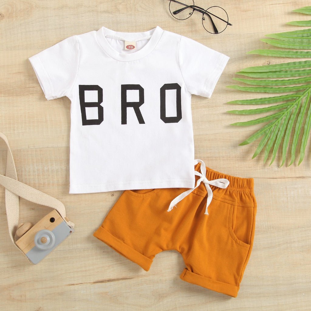 3-24M Short Sets For Boys Letter Print Short Sleeve Pocket Drawstring Wholesale Baby Clothes - PrettyKid