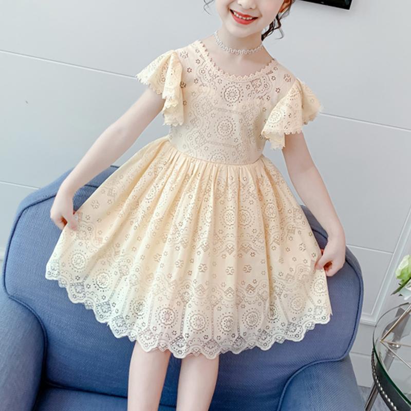 Girl Solid Color Lace Princess Dress - PrettyKid