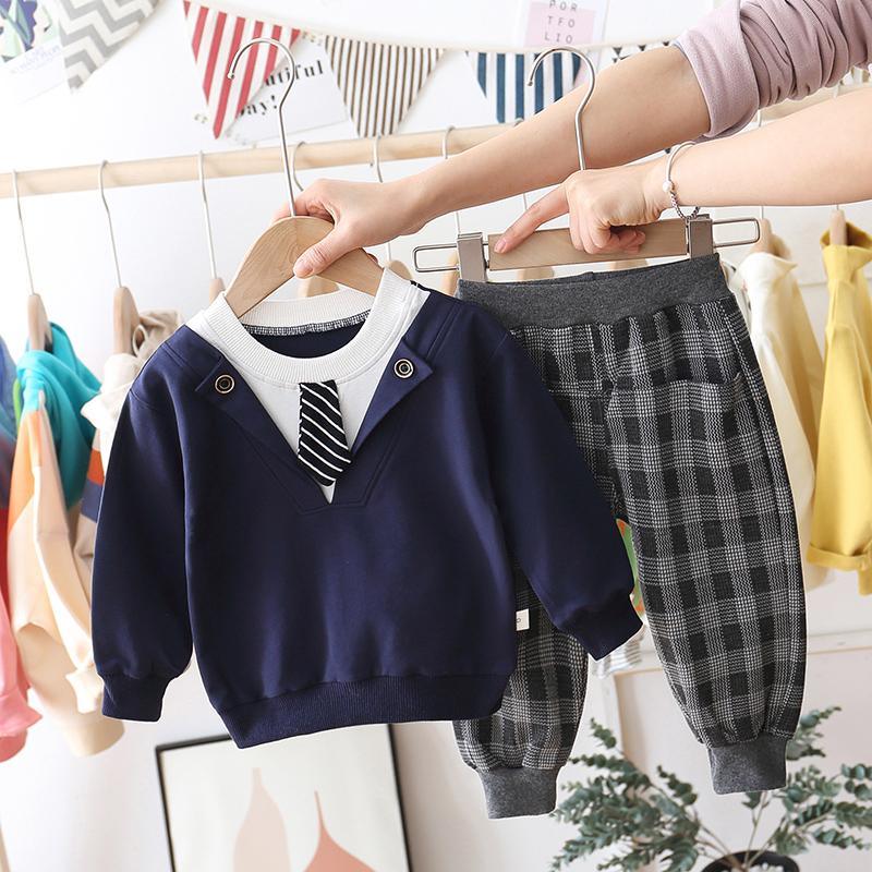 2-piece Tie Sweatshirts & Plaid Pants for Children Boy - PrettyKid