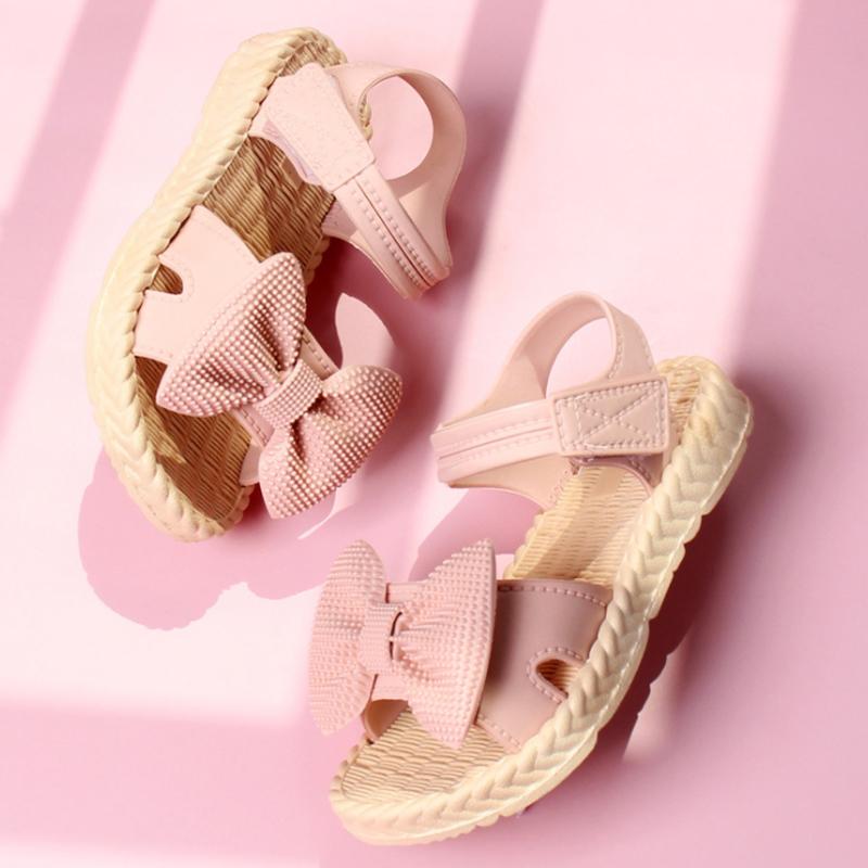 wholesale childrens clothing distributors Toddler Girl Bowknot Decor Solid Color Sandals Wholesale - PrettyKid