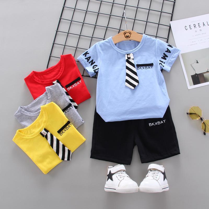 Toddler Boy Tie T-shirt & Letter Shorts Wholesale Children's Clothing - PrettyKid