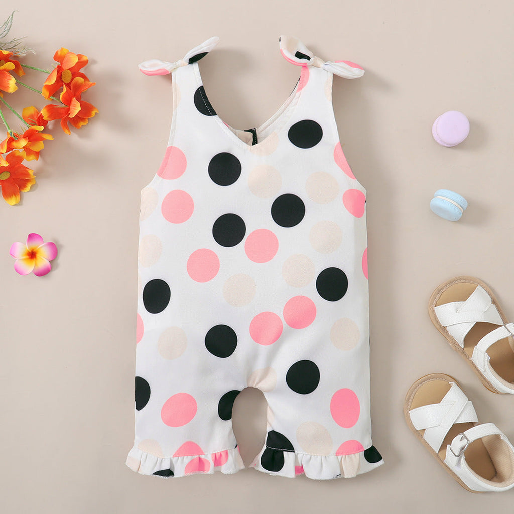 0-12M Baby Girls Polka Dots Cami Jumpsuit Wholesale Baby Clothes - PrettyKid