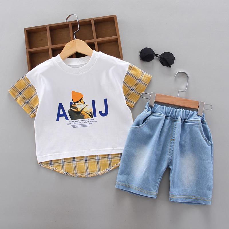 Toddler Boy Letter Graphic Plaid T-shirt & Shorts Children's Clothing - PrettyKid