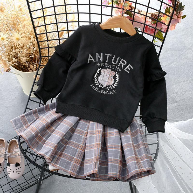 2-piece Sweatshirt & Plaid Skirt for Toddler Girl - PrettyKid