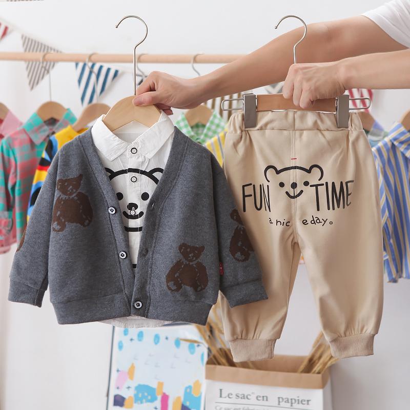 3-piece Bear Pattern Coat & Shirt & Pants for Children Boy - PrettyKid