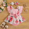Baby Girl Fake Two-Piece Bow Floral Jumpsuit With Headband Baby Girl Jumpsuit - PrettyKid