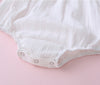 Baby Girls White Wool Ball Decorative Ruffle Neckline Thin Triangle Jumpsuit Romper - PrettyKid