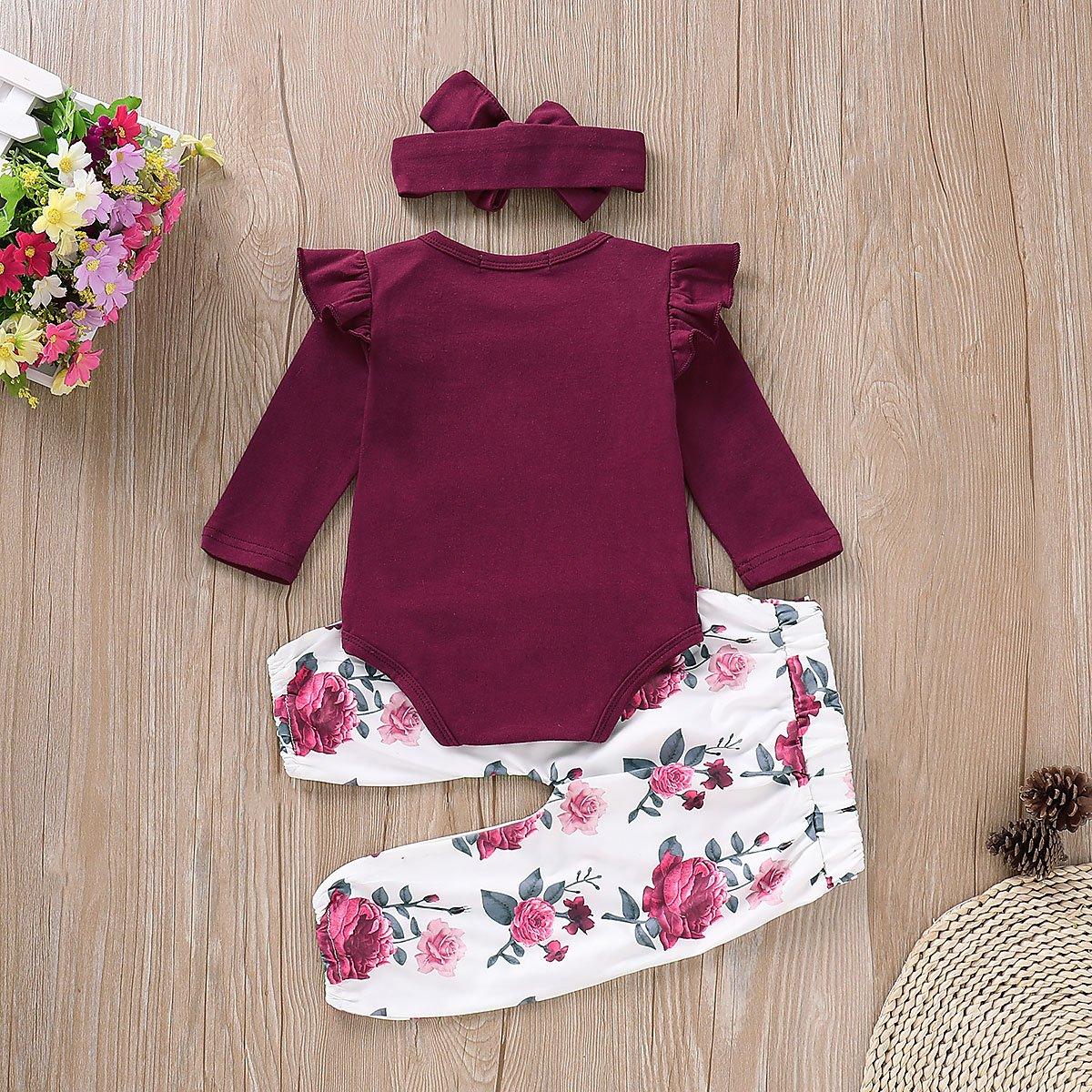 3-piece Solid Ruffle Bodysuit with Headband & Pants for Baby Girl Children's clothing wholesale - PrettyKid