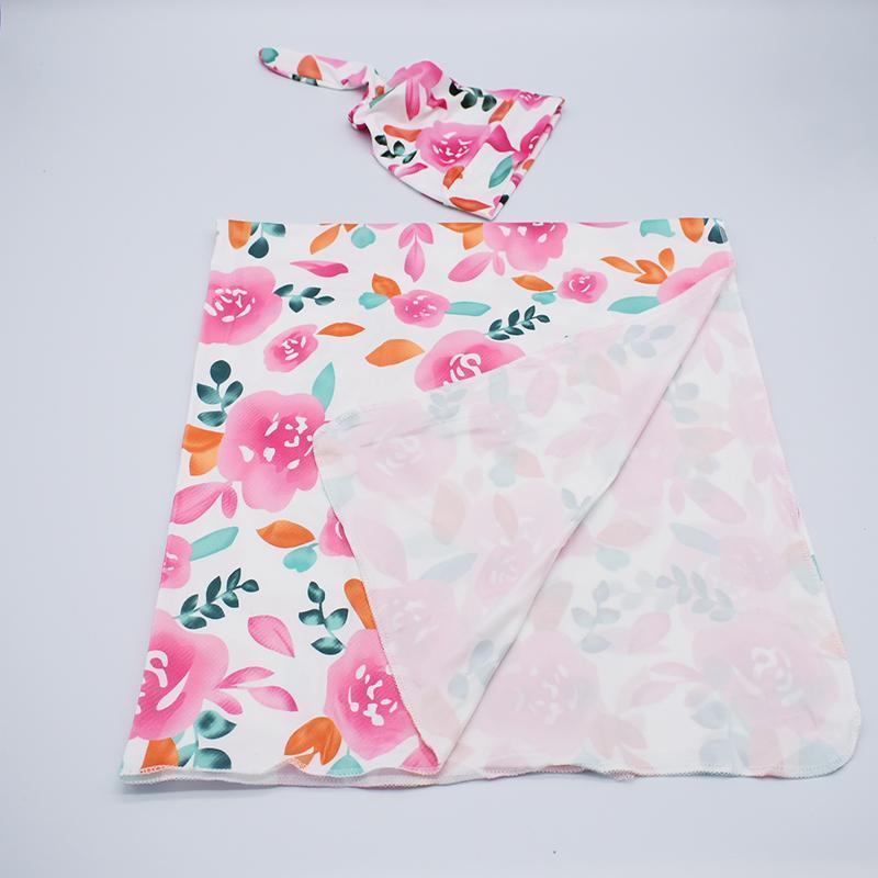 2pcs Floral Print Baby Blanket with Hat - PrettyKid