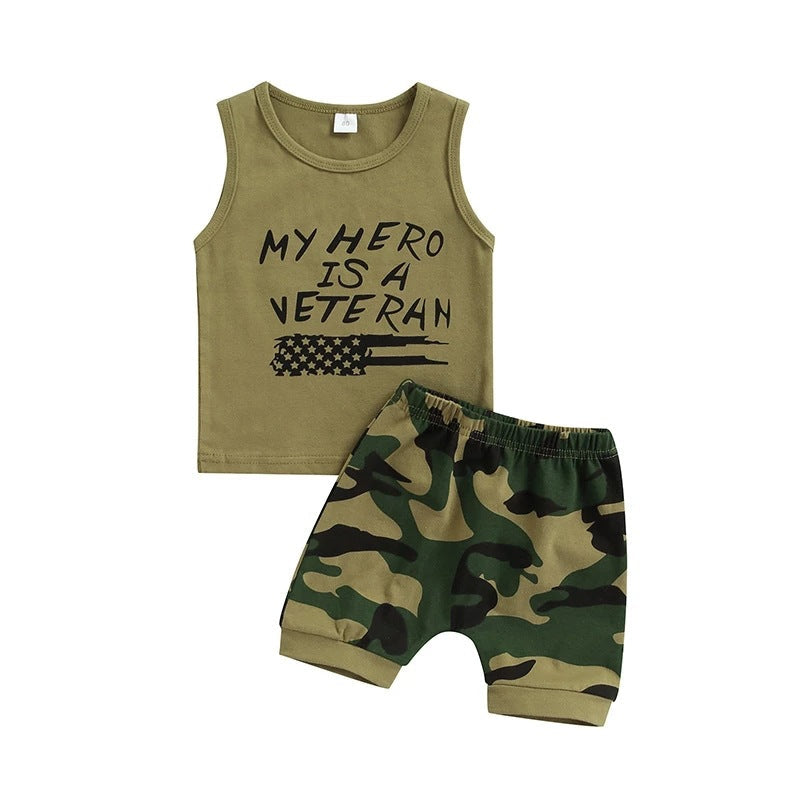 9M-4Y Camouflage Shorts Sleeveless Tank Top Wholesale Baby Clothing Baby Boy Clothing Sets - PrettyKid