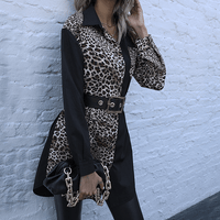 Women Casual Leopard Splicing Long-sleeved Shirt - PrettyKid