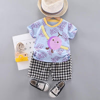 Toddler Boy Cartoon Pineapple Top & Plaid Shorts - PrettyKid