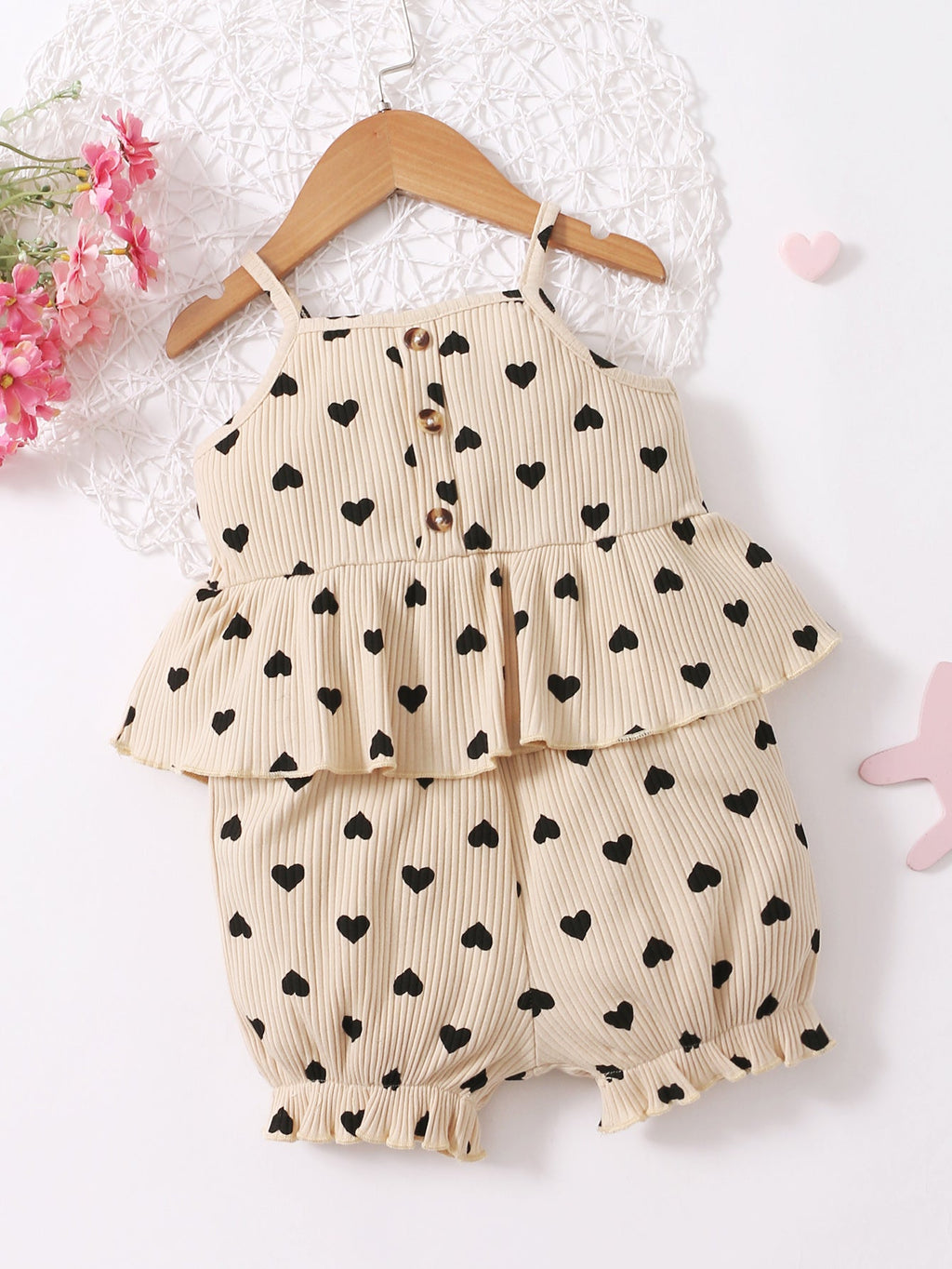 Baby Girl Heart Print Dress Top And Shorts Baby Girl Outfit Sets - PrettyKid