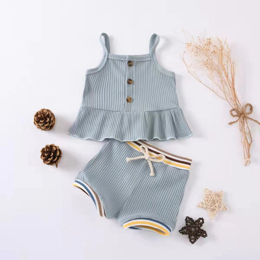6-24M Baby Girls Sets Ribbed Cami Top & Striped Shorts Wholesale Baby Boutique Clothing - PrettyKid