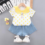 Toddler Girl Polka Dot T-shirt & Denim Shorts Wholesale Children's Clothing - PrettyKid
