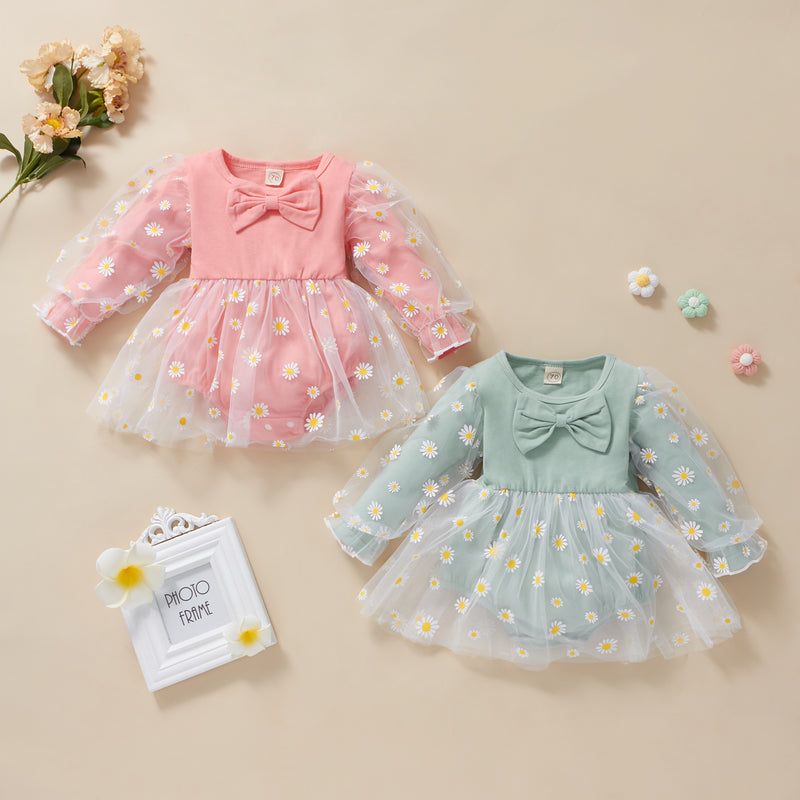 Baby Girls Daisy Printed Lace Dress Baby Girl Wholesale Clothing - PrettyKid